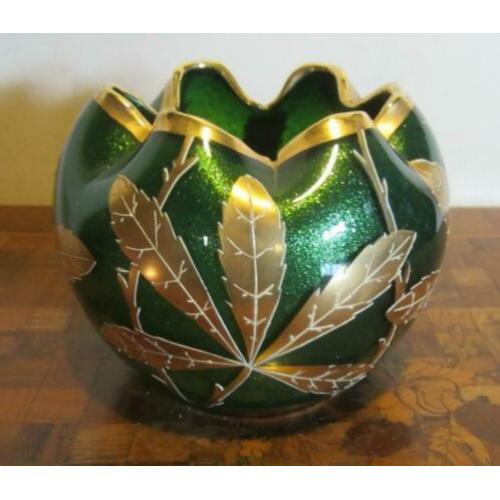 Art nouveau aventurine glazen rozenbowl vaas, Legras ca 1910
