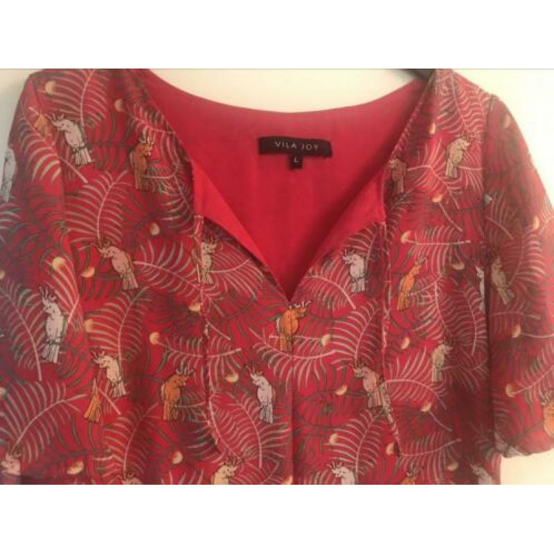 Papegaaien jurk Vila Joy maat 40 fuchsia roze