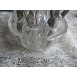 Brocante Franse glazen bloemensteker / rozen bowl bloemstuk