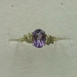 t.k. 9 kt gouden nieuwe damesring amethist met diamant 0,1 c