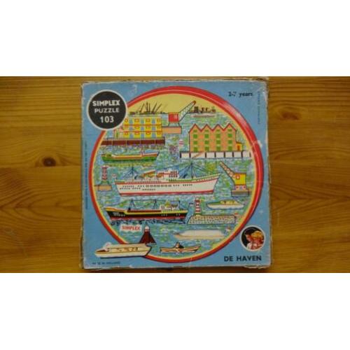 Zeldzame Vintage Houten ronde Puzzel van Simplex De Haven