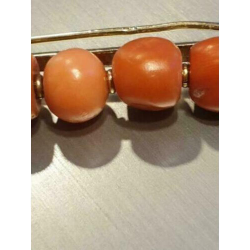 Mooie 14 karaat gouden Broche/Speld met Bloedkoralen.