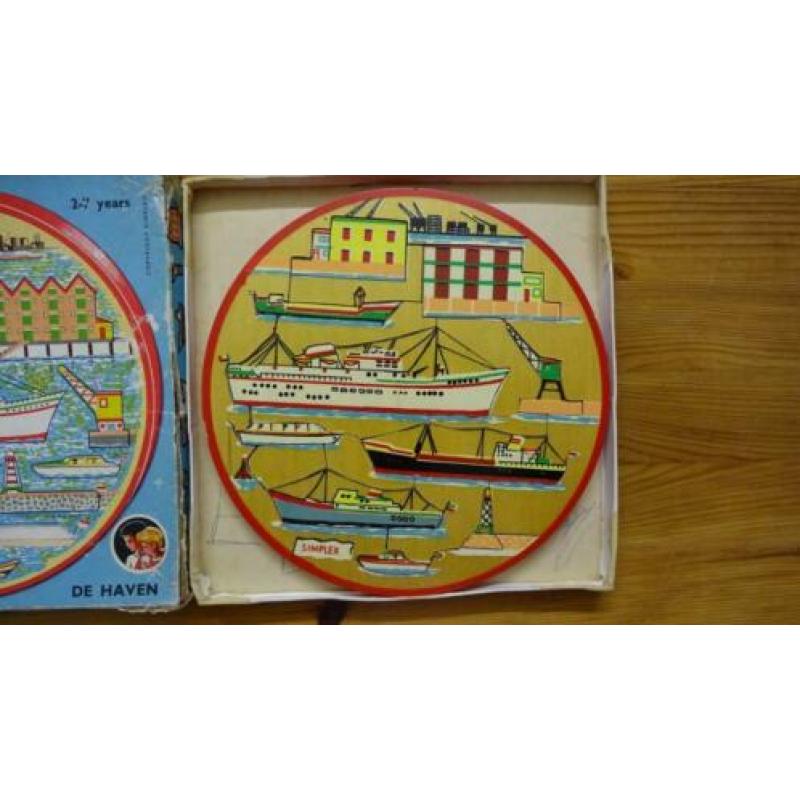 Zeldzame Vintage Houten ronde Puzzel van Simplex De Haven