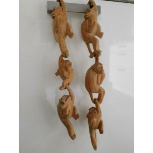 Vintage houten apen/aap Complete Familie, 6 stuks