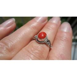 925 zilver / zilveren ring met koraal maat 16 - Vanoli