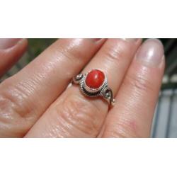 925 zilver / zilveren ring met koraal maat 16 - Vanoli