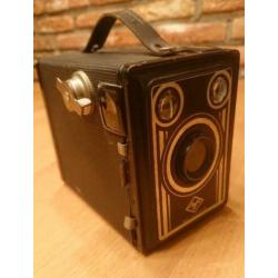 Retro fotocamera (boxje) merk "Agfa" met origineel leren tas
