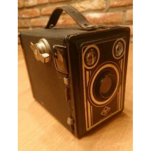 Retro fotocamera (boxje) merk Agfa met origineel leren tas