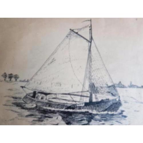 pentekening platbodem botter gesigneerd Henk Don 1938