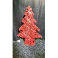 Rieten rode kerstboom 50cm en rode kerstdecoratie