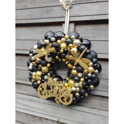 Zwart/gouden kerstkrans.....51 cm doorsnee