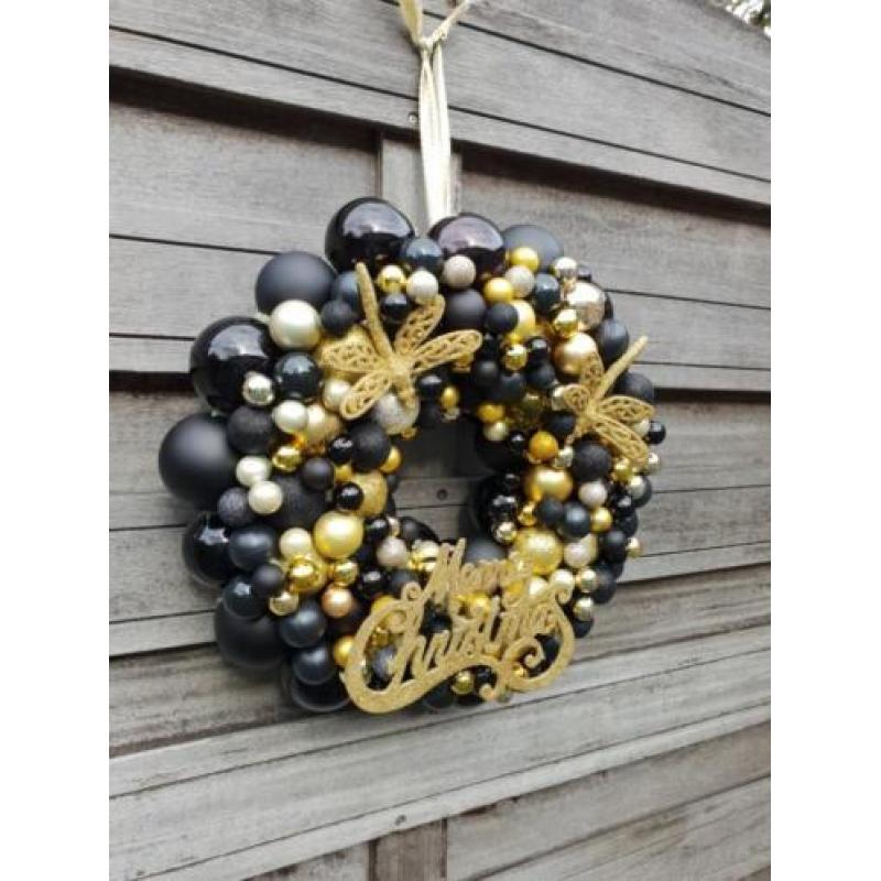 Zwart/gouden kerstkrans.....51 cm doorsnee