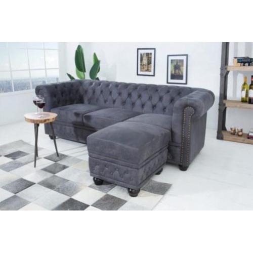 Hocker Chesterfield 60cm Antiek Grijs 38520