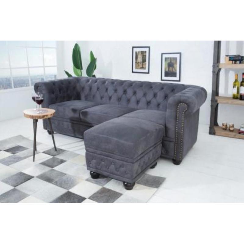 Hocker Chesterfield 60cm Antiek Grijs 38520
