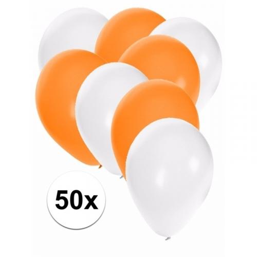 50x ballonnen / 27 cm - wit / oranje versiering